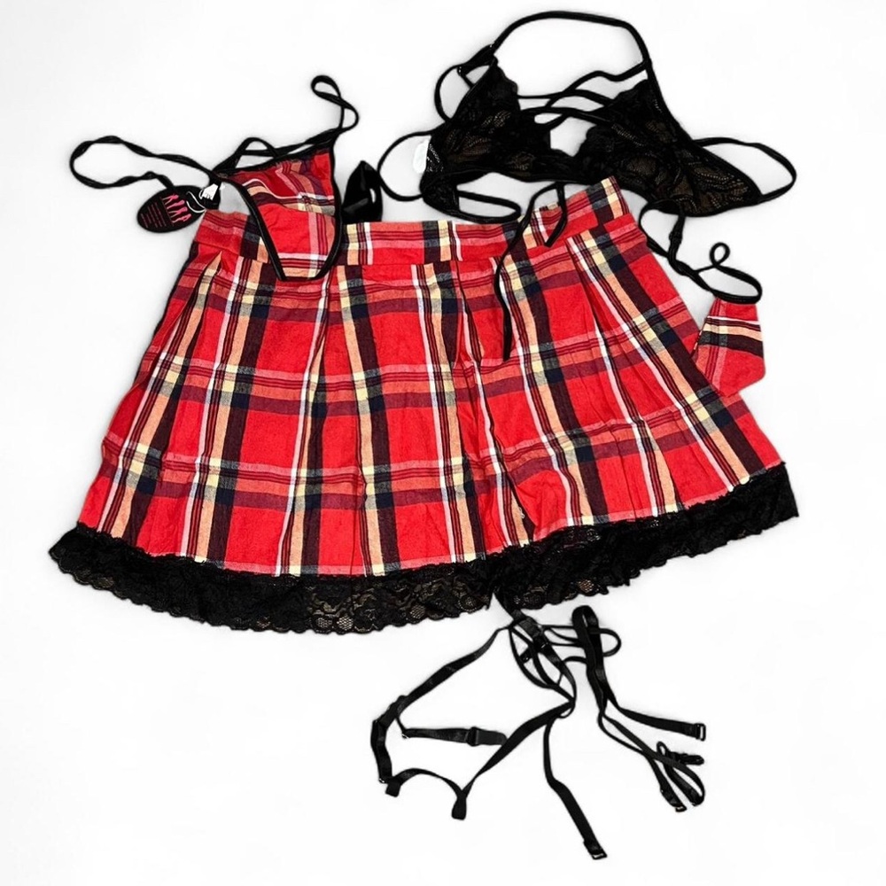 Avidlove Red Plaid Lingerie‎ Set Size Large